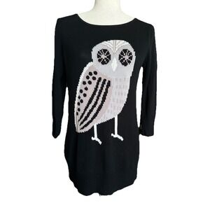 Cupio Owl Graphic Sweater 3/4 Sleeve Pullover Tunic Size Small Novelty Whimsical